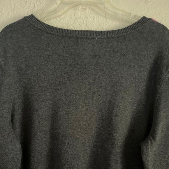 Izod Argyle Womens Sweater Size XXL Gray Pink Vneck Work Preppy Dark Academia - Picture 7 of 13